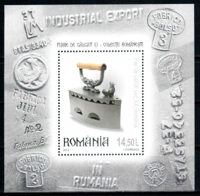 Romania 2012, LP 1934, Fiare de calcat I, colita dantelata, MNH! LP 18,20 lei foto