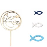 Set 46 piese, decoratiune pentru tort si 45 de pestisori, lemn, multicolor