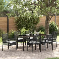 vidaXL Set de masă pentru grădină cu pernă 7 pcs Negru Rattan poli 3379867