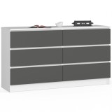 Comoda cu 6 sertare, PAL laminat, 138x40x77 cm, alb si gri grafit Household NewTrend