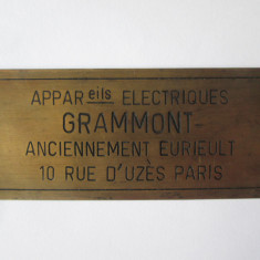 Rara! Emblema franceza bronz aparate electrice Gammont fosta Eurieult-Paris 1930