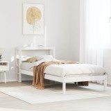 vidaXL Cadru de pat fără saltea, alb, 90x200 cm, lemn masiv pin
