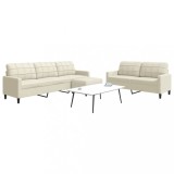 vidaXL Set de canapele cu perne, 3 piese, crem, catifea