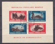 ROMANIA 1948 LP 246 MUNCA IN COMUNICATII COLITA STAMPILATA