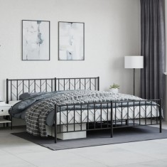 vidaXL Cadru pat metalic cu tăblii de cap/picioare, negru, 200x200 cm 374462
