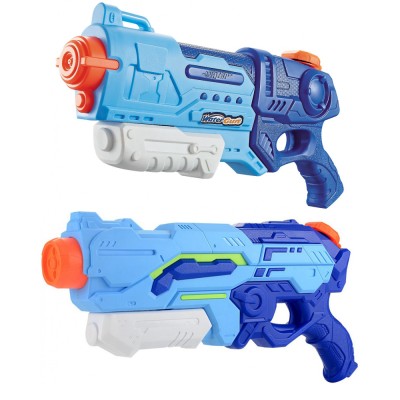 Set 2x pistol cu apa pentru copii 6 ani+, rezervor 1200 ml si 900 ml pentru piscina/plaja, quick fill, albastru foto