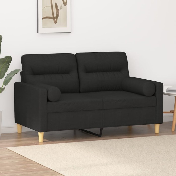 vidaXL Canapea cu 2 locuri cu pernuțe, negru, 120 cm, textil 3200817