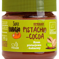 Crema tartinabila de ciocolata cu fistic si cacao, bio, 190g, Super Fudgio