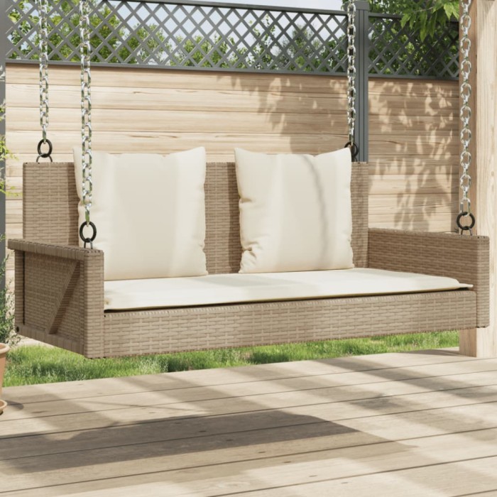 vidaXL Bancă de balansoar cu perne, bej, 119x56x48 cm, poliratan 365632