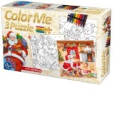 Set Craciun Color Me: 3 puzzle de 6, 9, 16 piese si creioane colorate