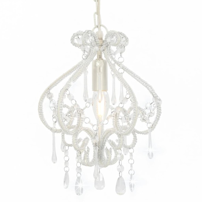 Candelabru cu mărgele, alb, rotund, E14