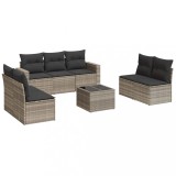 Cumpara ieftin Set mobilier de gradina cu perne, 8 piese gri deschis poliratan