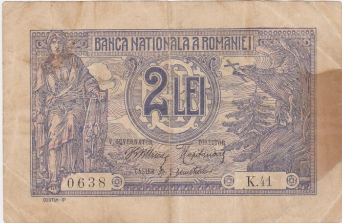 ROMANIA 2 LEI 1915 Serie 2 Cifre F