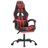 Scaun de gaming pivotant/suport picioare negru/rosu piele eco
