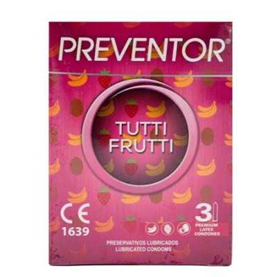 3 Prezervative Preventor Tutti Frutti, Premium Latex, Aroma Mix Fructe foto