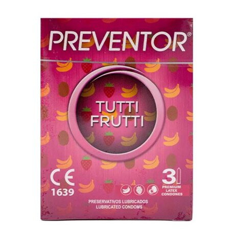 3 Prezervative Preventor Tutti Frutti, Premium Latex, Aroma Mix Fructe