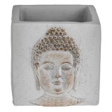 Masca Ghiveci Ciment, Model Buddha Reliefat, Gri și Maro, 12.5x12.5x12cm, Oem