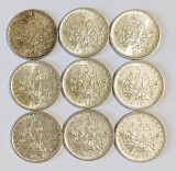 FRANTA LOT 5 FRANCI 1960 1969 ARGINT 9 BUCATI ANI DIFERITI STARE 1 XF SI 8 AUNC UNC ( CITITI VA ROG DESCRIEREA ENUNTUL )