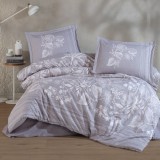 Cumpara ieftin Lenjerie pat dublu,bumbac ranforce,4 piese,gri lavanda cu flori,Nera-A1317