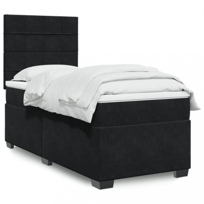vidaXL Pat box spring cu saltea, negru, 100x200 cm, catifea 3293136 foto