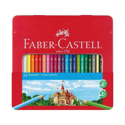 Creioane colorate 24 culori hexagonale, in cutie de metal, Faber Castell FC115824 foto