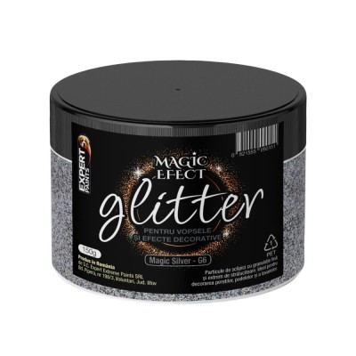 Fulgi colorati cu sclipici pentru vopsele si efecte decorative, interior, Magic Efect glitter, magic silver G6 / argintiu, 150 g foto