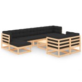 VidaXL Set mobilier grădină cu perne antracit, 10 piese lemn masiv pin 3083892
