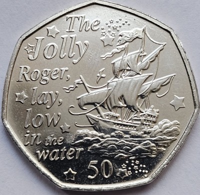 50 pence 2020 Isle of Man, The Jolly Roger, Peter Pan II, km#1667 foto