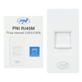Cumpara ieftin Resigilat : Priza internet PNI RJ45M modulara, CAT5, CAT6, montaj incastrat, alb