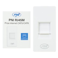 Resigilat : Priza internet PNI RJ45M modulara, CAT5, CAT6, montaj incastrat, alb