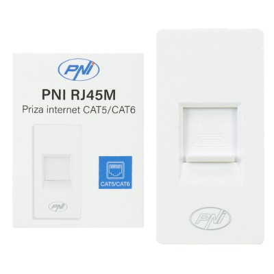 Resigilat : Priza internet PNI RJ45M modulara, CAT5, CAT6, montaj incastrat, alb foto