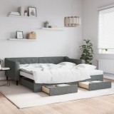 vidaXL Pat de zi cu extensie și sertare, gri &icirc;nchis, 100x200 cm textil