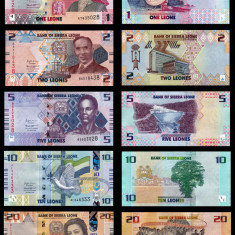 SIERRA LEONE █ SET COMPLET █ 1 + 2 + 5 + 10 + 20 Leones █ 2022 █ UNC necirculata