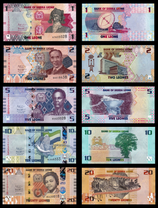 SIERRA LEONE █ SET COMPLET █ 1 + 2 + 5 + 10 + 20 Leones █ 2022 █ UNC necirculata