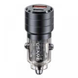 Usams Incarcator Auto Mini US-CC176 Dual port USB si Type-C, Fast Charge, 95W, Transparent / Negru