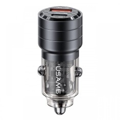 Usams Incarcator Auto Mini US-CC176 Dual port USB si Type-C, Fast Charge, 95W, Transparent / Negru
