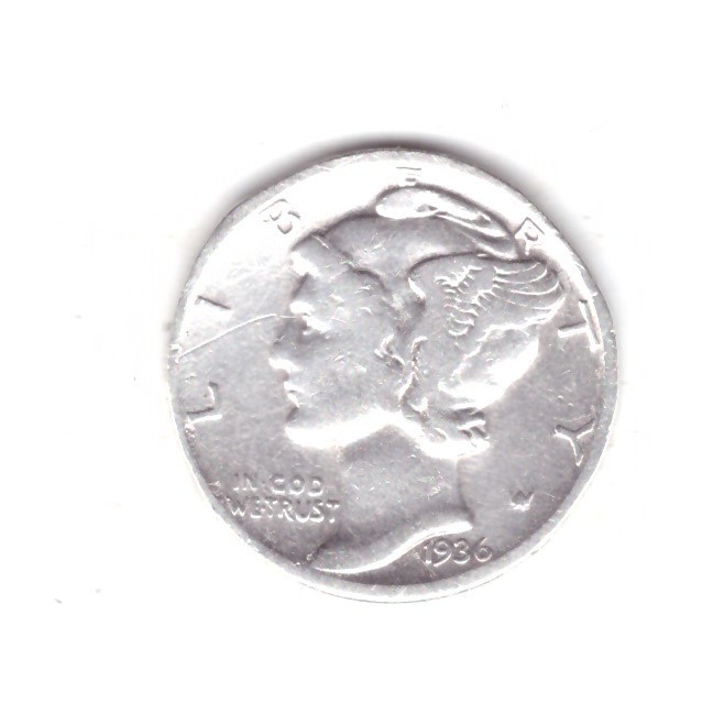 Moneda SUA 1 dime 1936 10 centi, cant stricat, curata