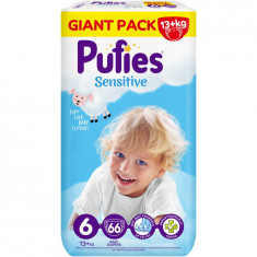 Scutece Pufies Sensitive, Marimea 6 Extra Large,13+ kg, 66 buc, Giant Pack