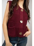 Cumpara ieftin PULOVER TIP VESTA SCURTA DIN TRICOT GROS ANNE TALIE UNICA Burgundy