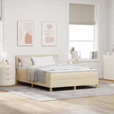 vidaXL Pat boxspring cu saltea cu saltea Crem 140 x 190 cm țesătură