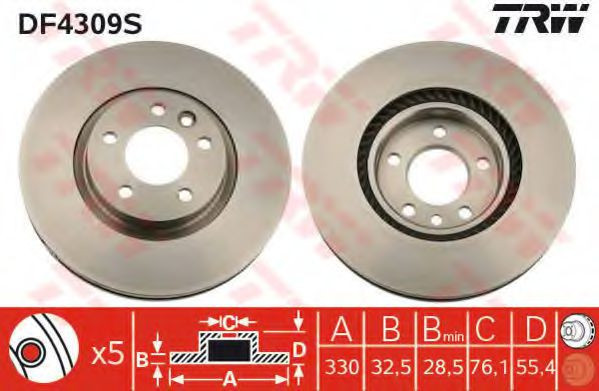 Disc frana VW TRANSPORTER V platou / sasiu (7JD, 7JE, 7JL, 7JY, 7JZ, 7FD) (2003 - 2016) TRW DF4309S