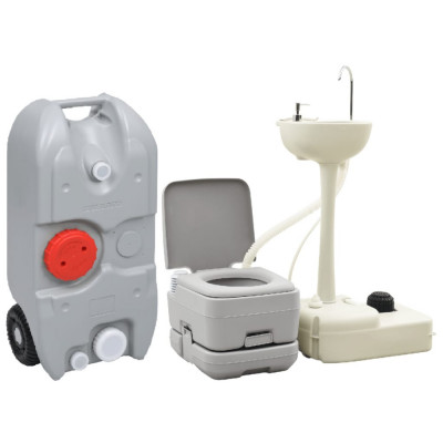 Set portabil cu toaleta, lavoar si rezervor apa pentru camping GartenMobel Dekor foto