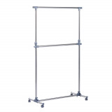 HOMCOM Cuier pentru haine cu inaltime si extensie reglabile, 165 x 48 x 180 cm, Inox / ABS, Argintiu / Gri | Aosom Romania
