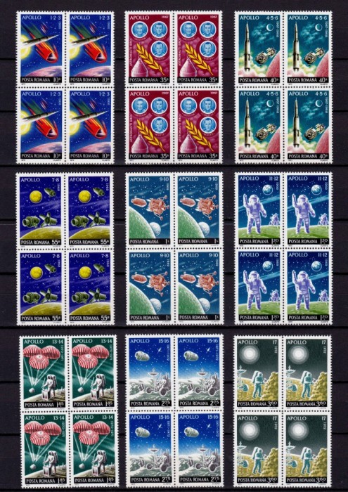 ✅RO 1972 LP 814 &quot; Incheierea programului Apollo &quot; , serie in bloc de 4 ,MNH