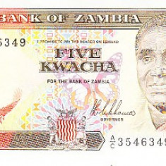 M1 - Bancnota foarte veche - Zambia - 5 kwacha - 1989