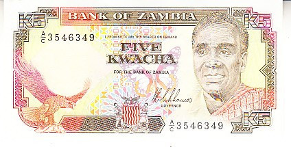 M1 - Bancnota foarte veche - Zambia - 5 kwacha - 1989