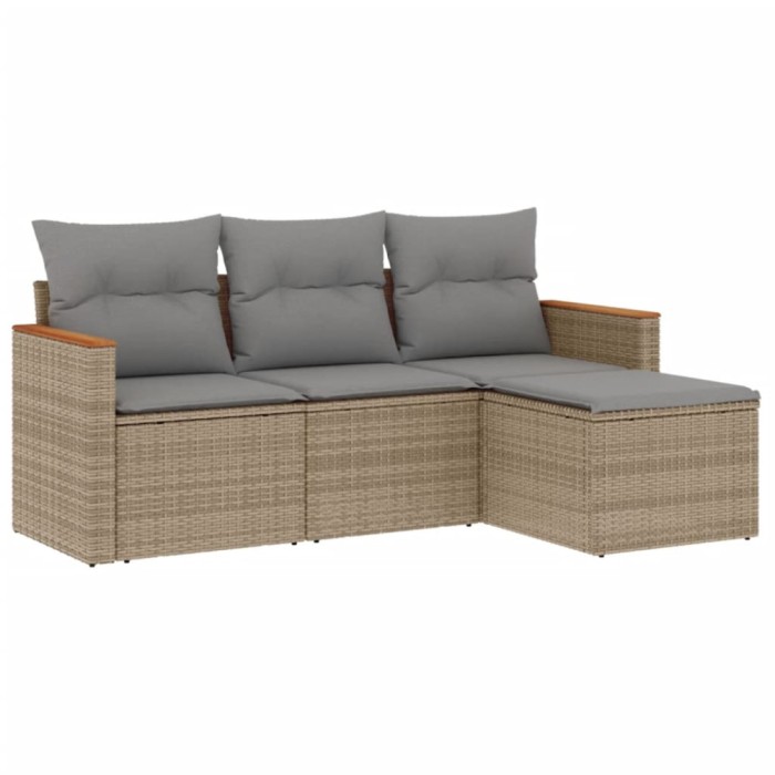 Set canapele de gradina, 4 piese, cu perne, mix bej, poliratan
