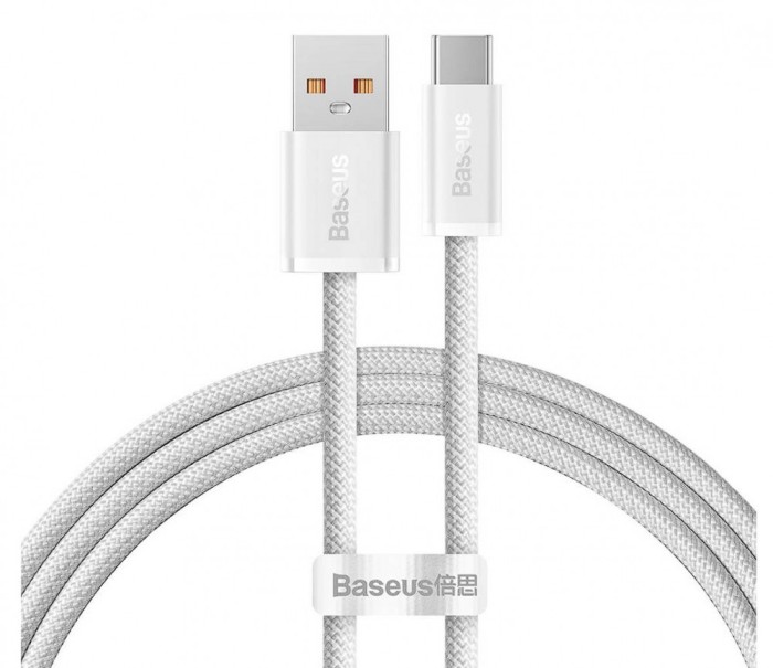 CABLU alimentare si date Baseus Dynamic, Fast Charging Data Cable pt. smartphone, USB la USB Type-C 100W, brodat, 2m, alb &amp;quot;CALD000702&amp;quot; (timb