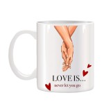 Cana alba personalizata "Love is never let you go", INOVATIX&reg;. 330ml