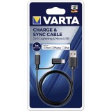 Cablu Date si Incarcare USB la Lightning - USB la USB MicroUSB Varta 2in1, 1 m, Negru